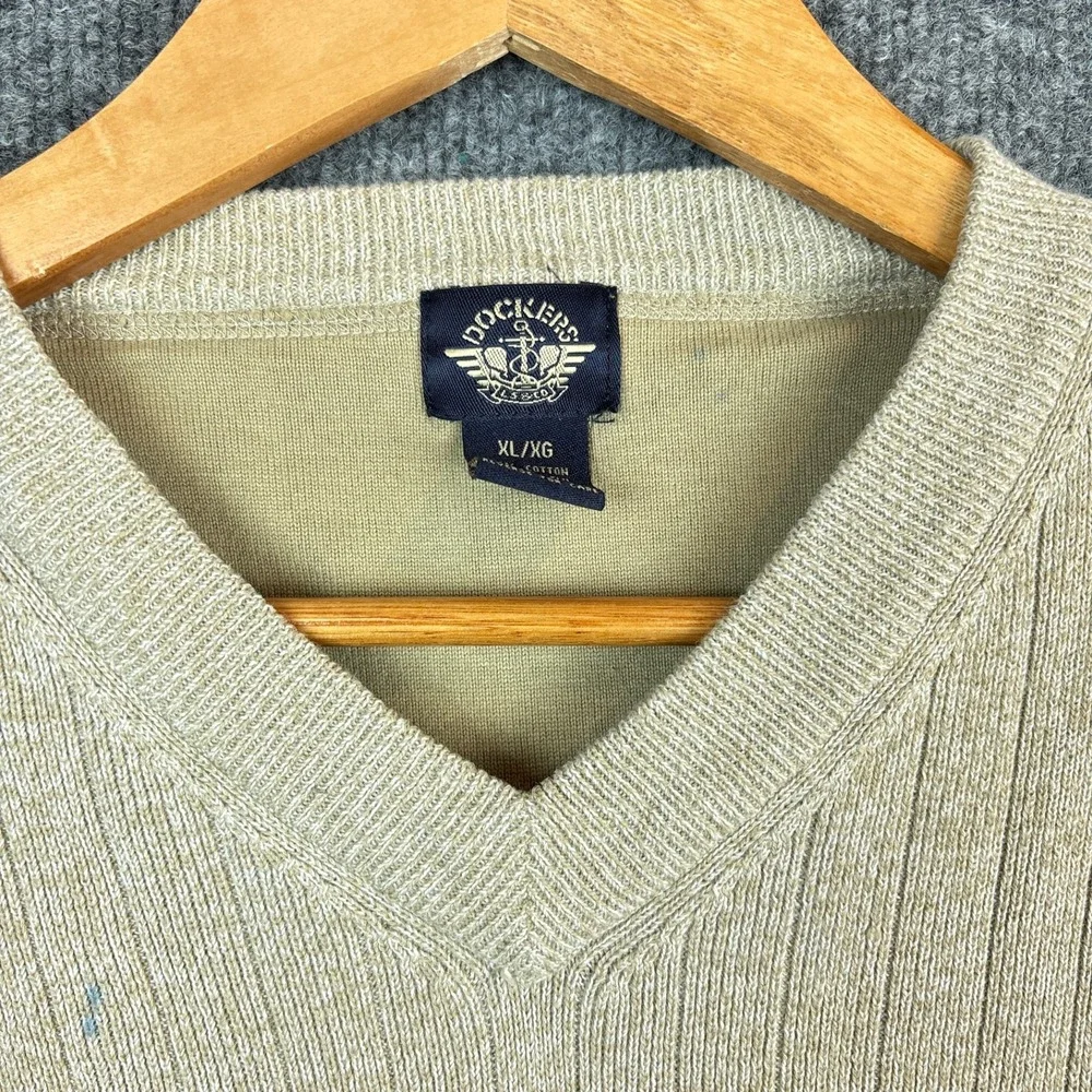 VTG Dockers Rib Knit V-Neck Sweater XL Tan Academia Normcore